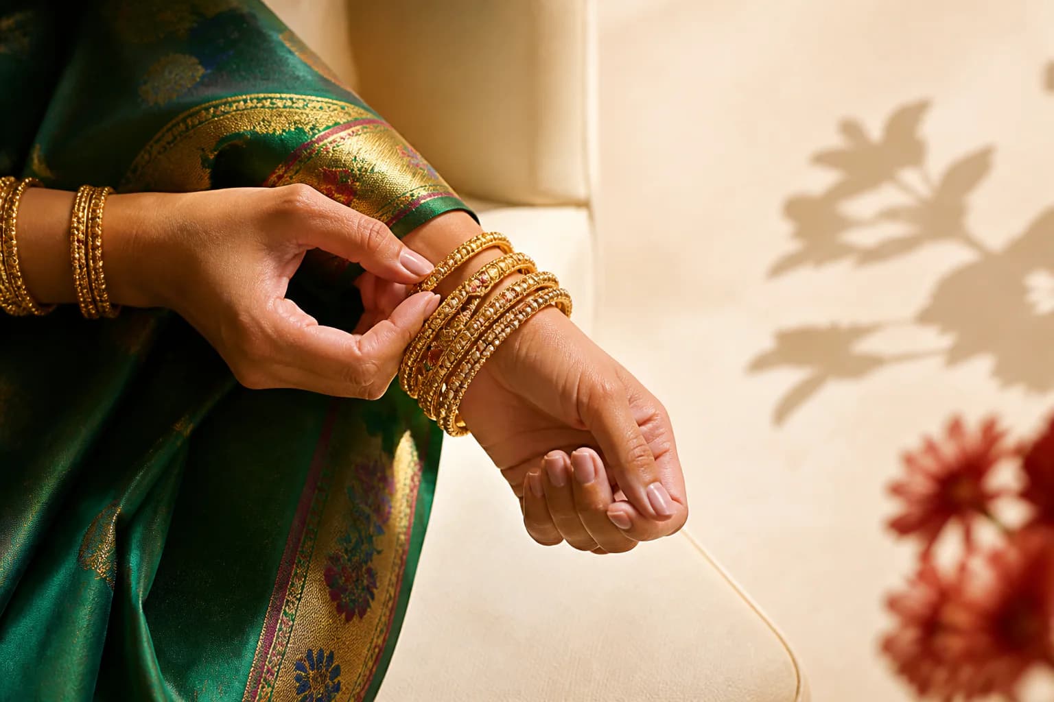 Bridal gold bangles worn for a traditional celebration