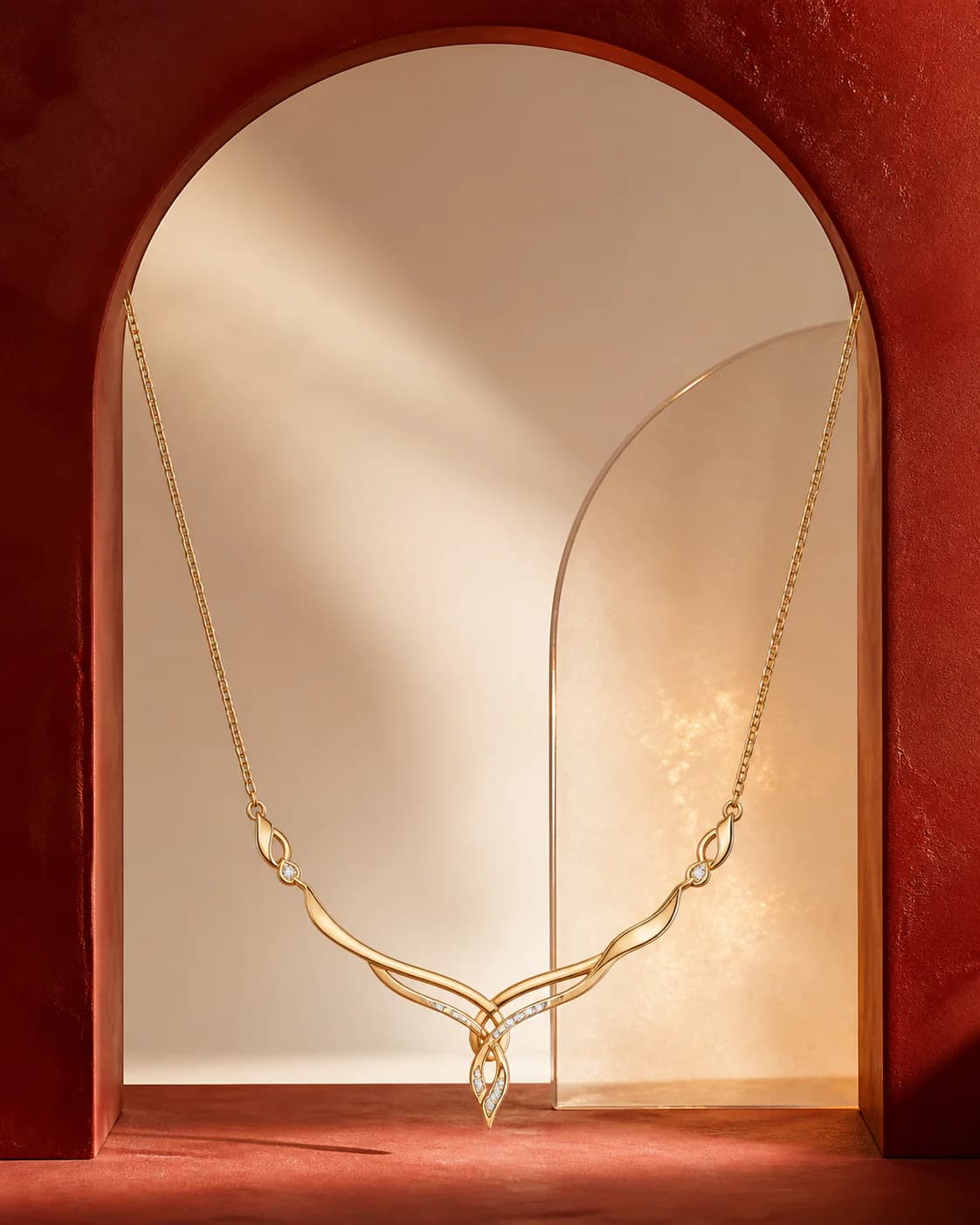 A delicate contemporary gold necklace with fine diamond details
